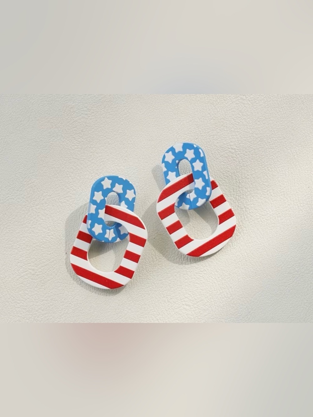 Patriotic Star & Stripe Link Drop Earrings - Red, White & Blue